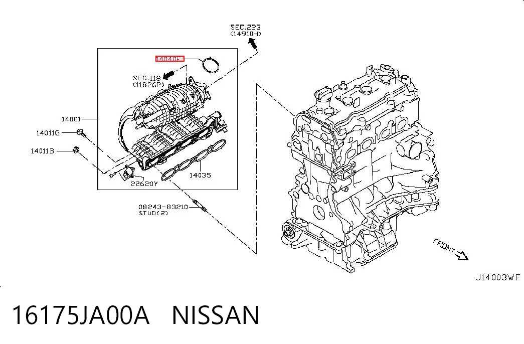 16175JA00A Nissan/Infiniti Vedante superior de tubo coletor de admissão