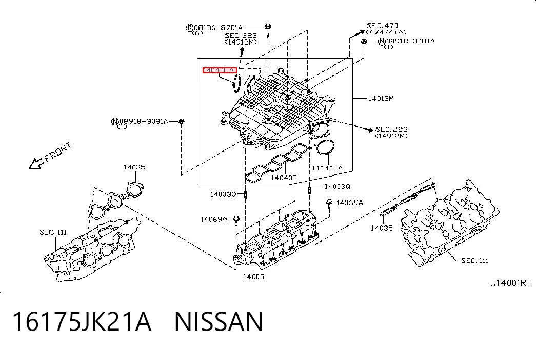 16175JK21A Nissan/Infiniti Vedante superior de tubo coletor de admissão