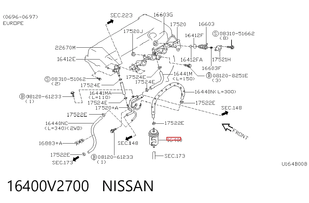 16400V2700 Nissan/Infiniti Filtro de combustível
