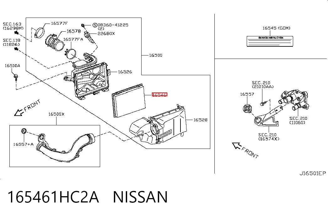 165461HC2A Nissan/Infiniti Filtro de ar