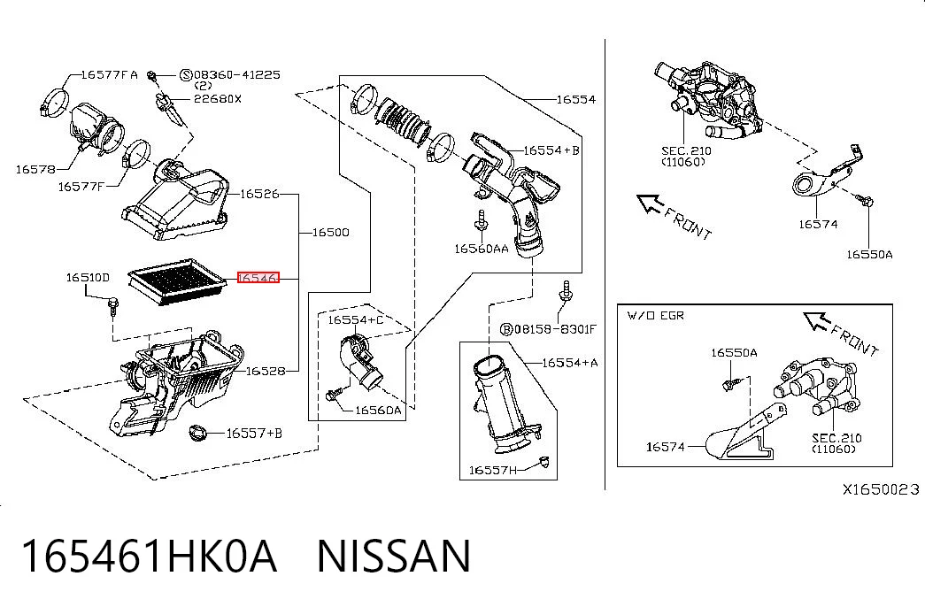 165461HK0A Nissan/Infiniti Filtro de ar