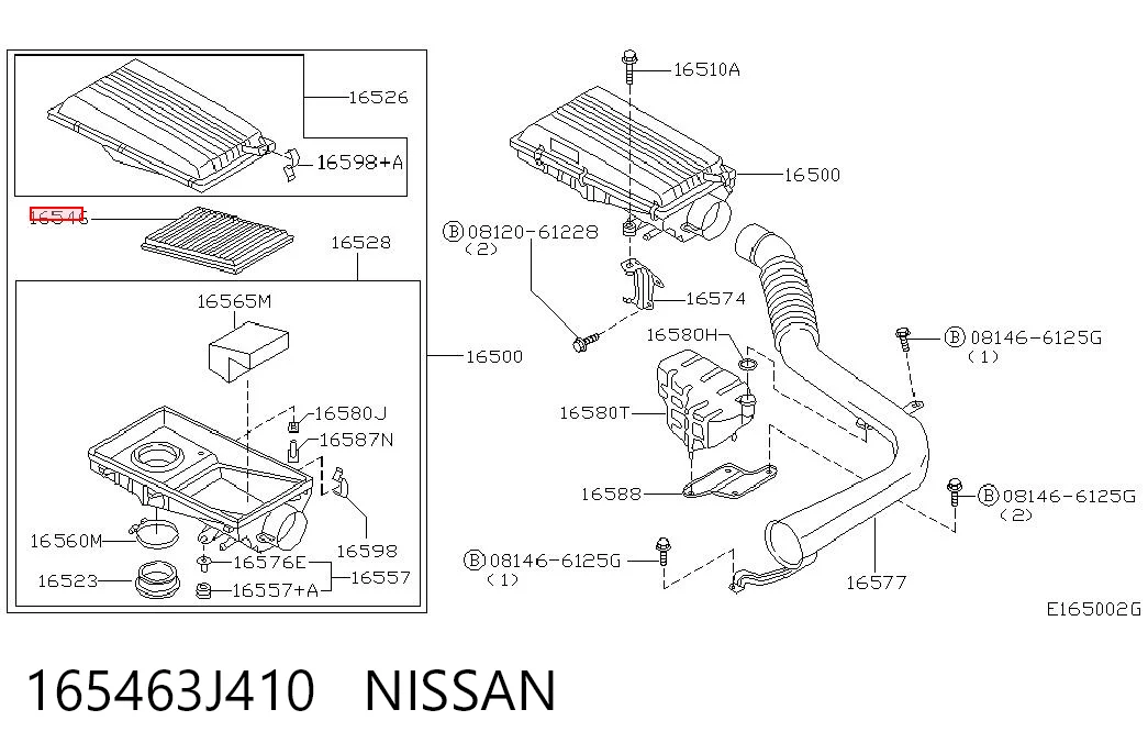 165463J410 Nissan/Infiniti Filtro de ar