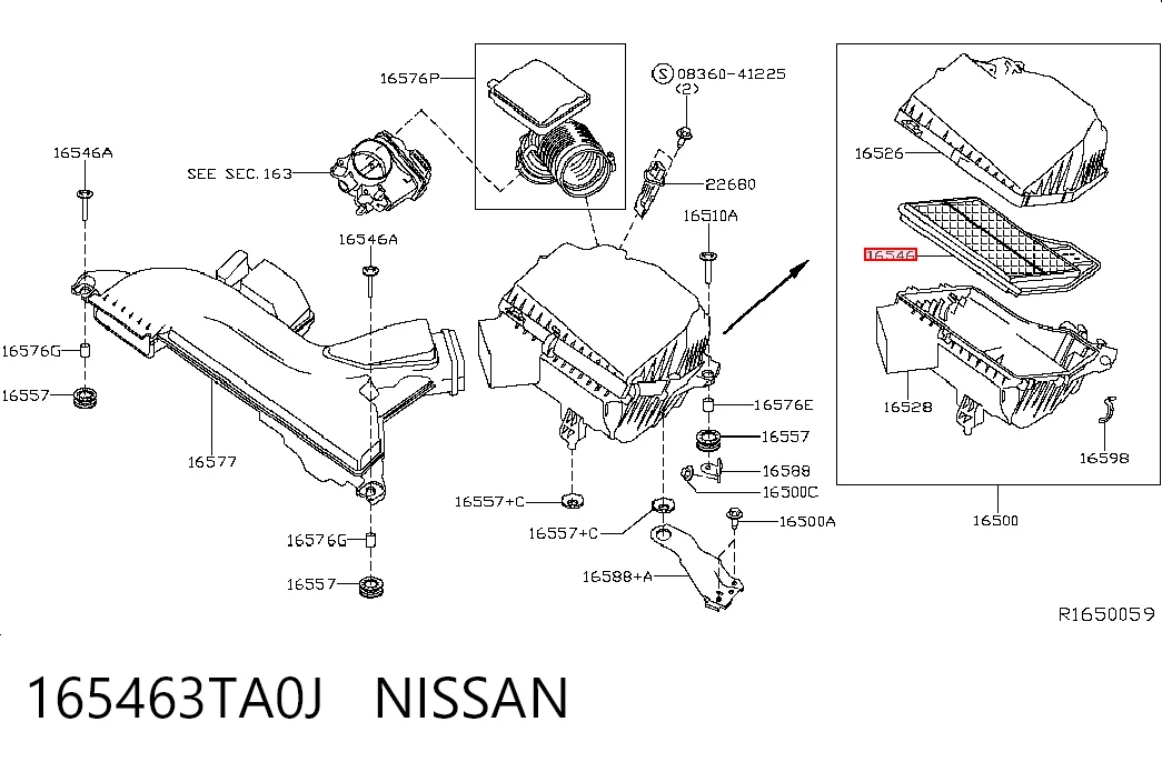 165463TA0J Nissan/Infiniti Filtro de ar