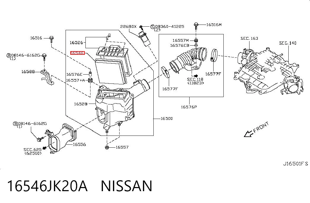 16546JK20A Nissan/Infiniti Filtro de ar