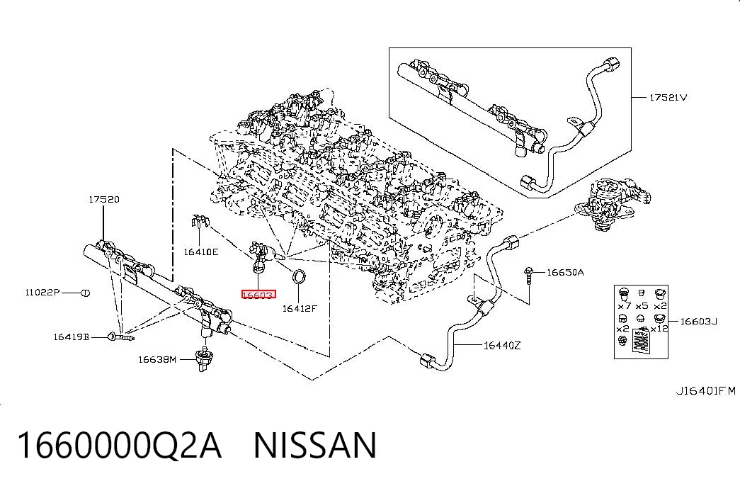 1660000Q2A Nissan/Infiniti Injetor de injeção de combustível