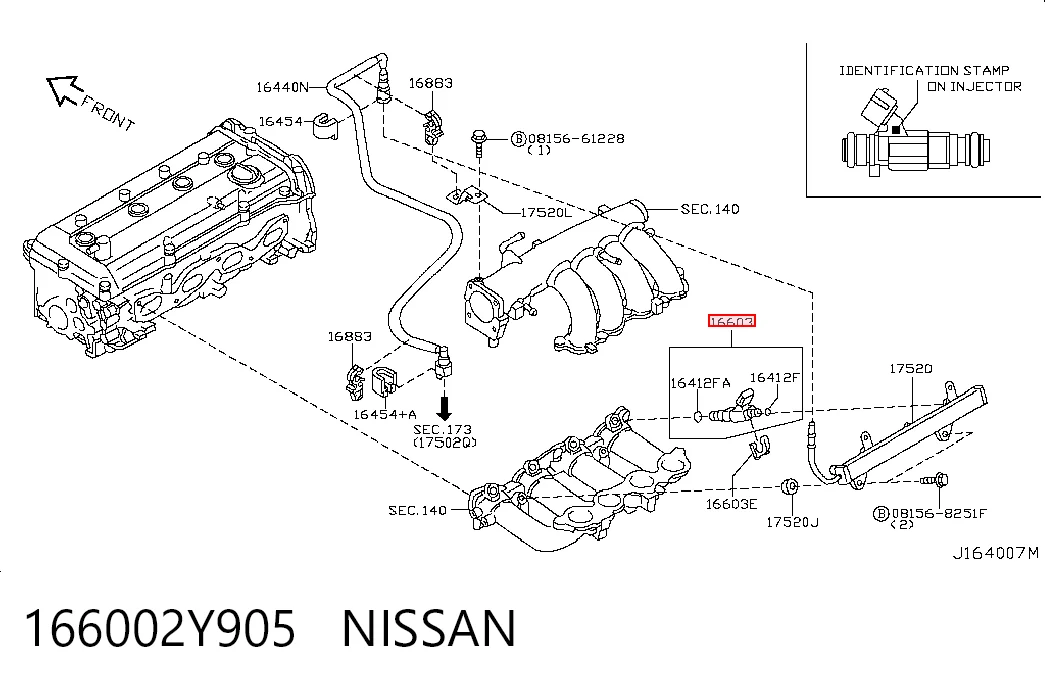 166002Y905 Nissan/Infiniti Injetor de injeção de combustível