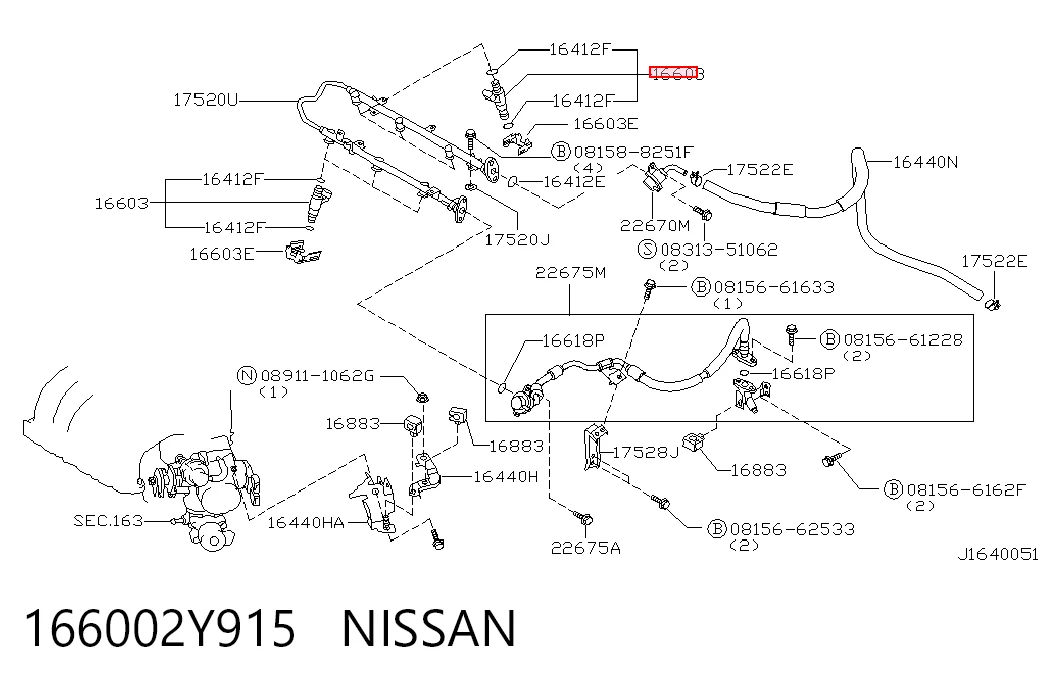 166002Y915 Nissan/Infiniti Injetor de injeção de combustível