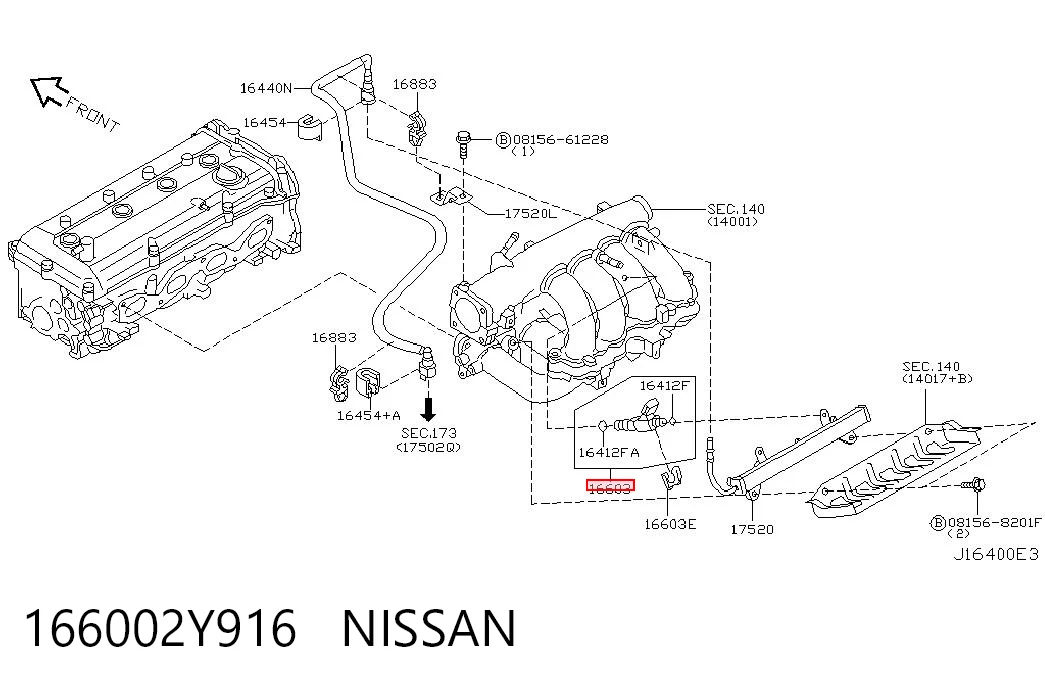 166002Y916 Nissan/Infiniti Injetor de injeção de combustível