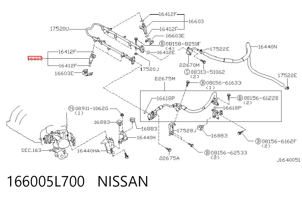 166005L700 Nissan/Infiniti Injetor de injeção de combustível