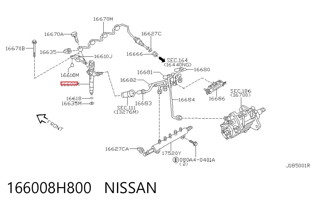 166008H800 Nissan/Infiniti Injetor de injeção de combustível