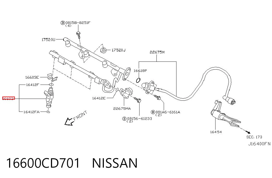 16600CD701 Nissan/Infiniti Injetor de injeção de combustível