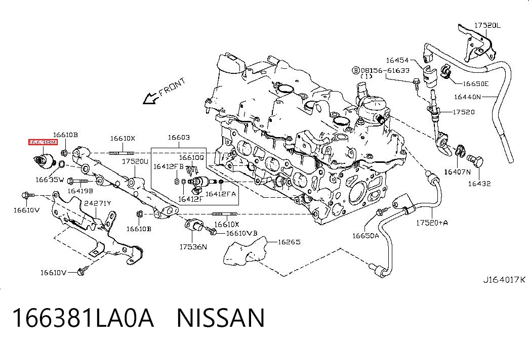 166381LA0A Nissan/Infiniti Sensor de pressão de combustível