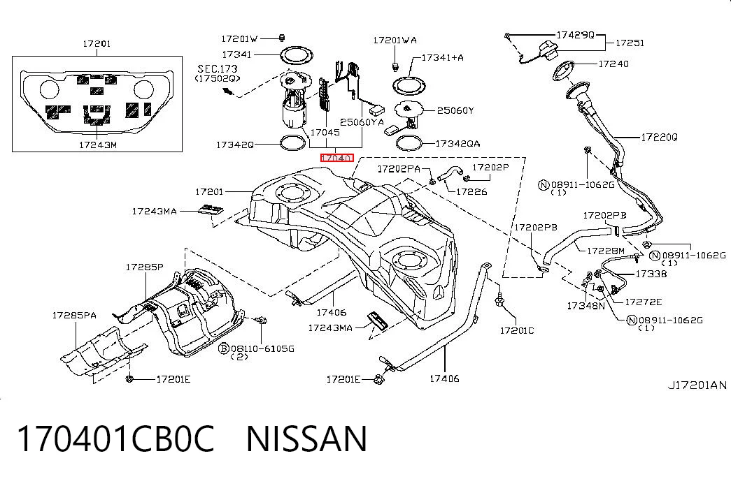 170401CB0C Nissan/Infiniti Módulo de bomba de combustível com sensor do nível de combustível