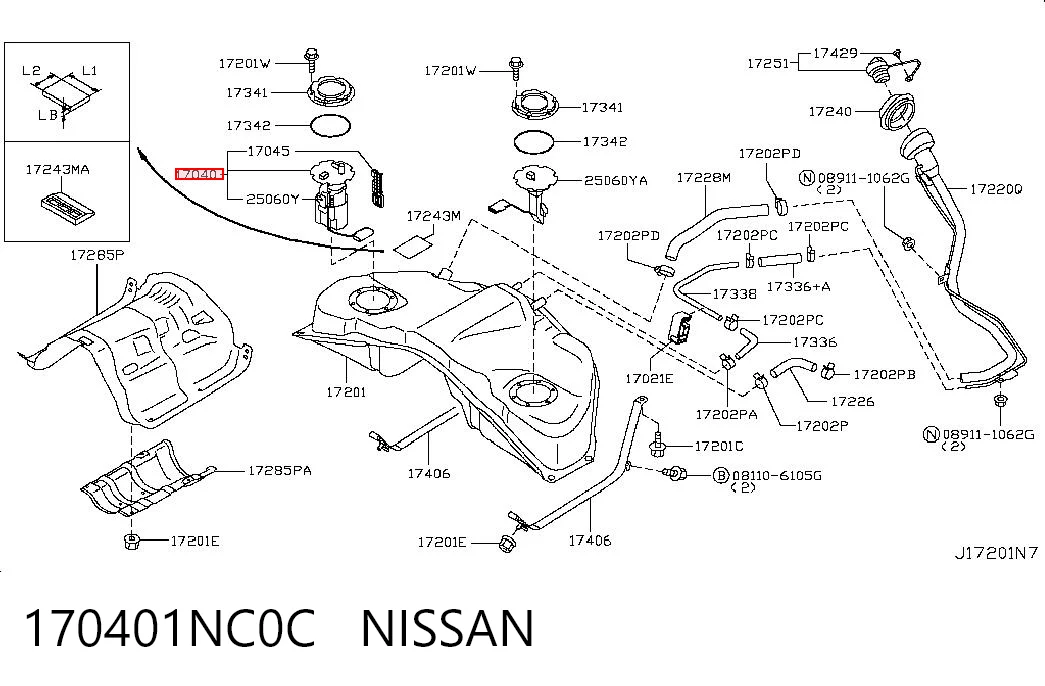170401NC0C Nissan/Infiniti Módulo de bomba de combustível com sensor do nível de combustível