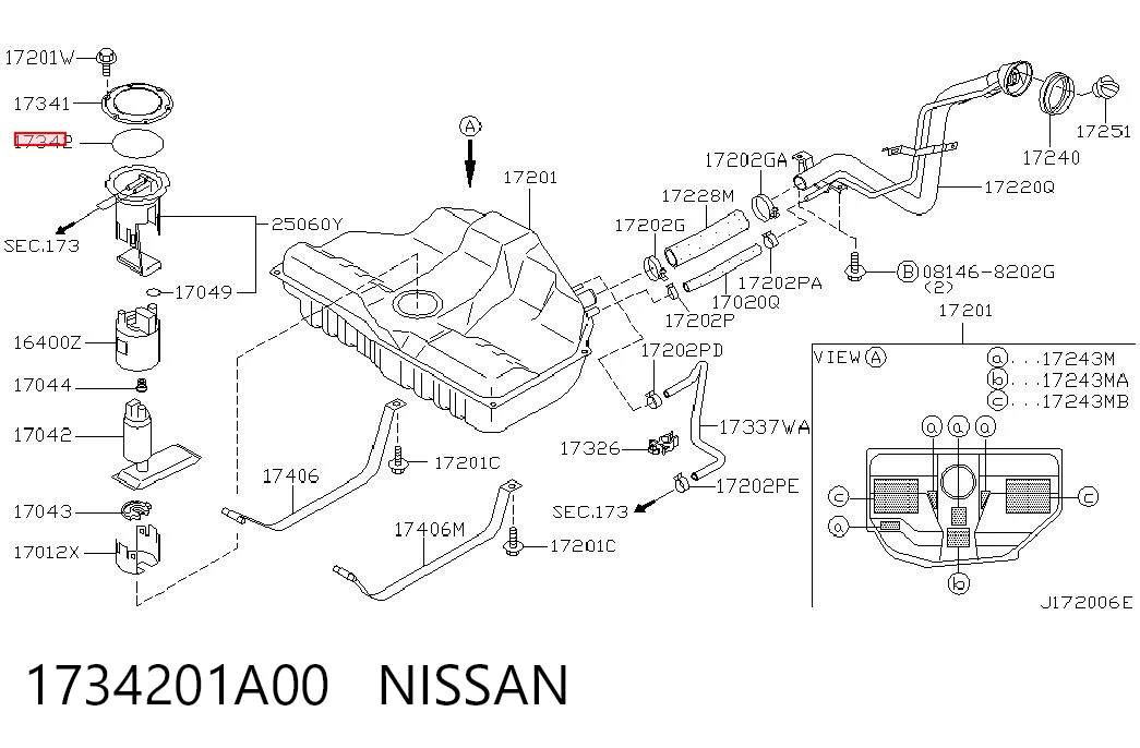 1734201A00 Nissan/Infiniti Vedante de sensor do nível de combustível/da bomba de combustível (tanque de combustível)