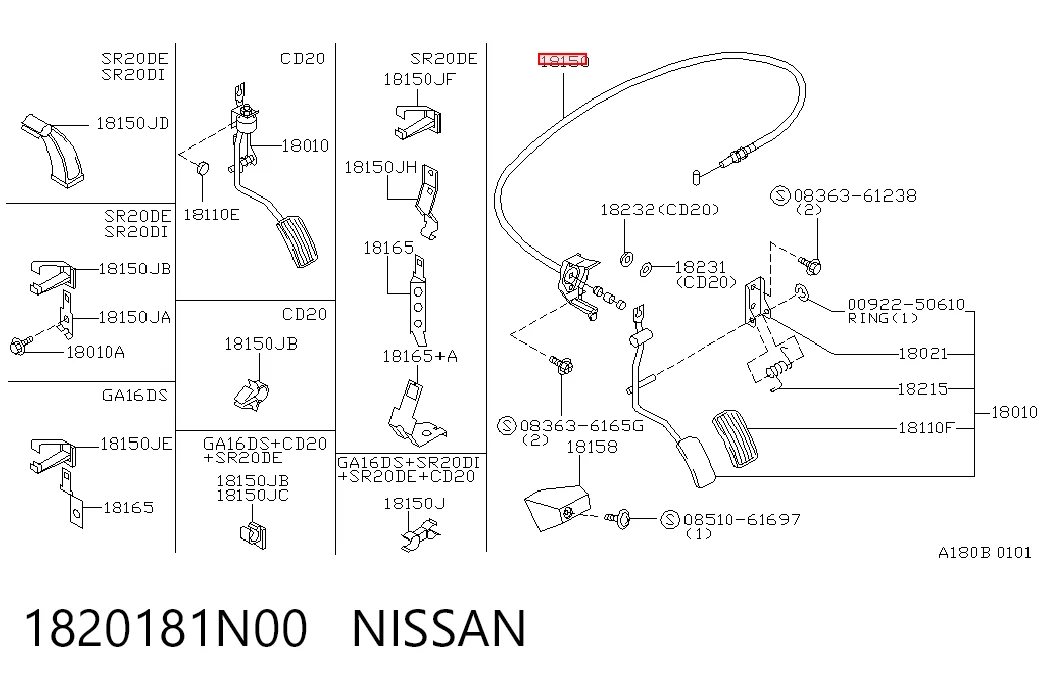 Cabo/pedal de gás (de acelerador) Nissan Primera P10 ao melhor preço