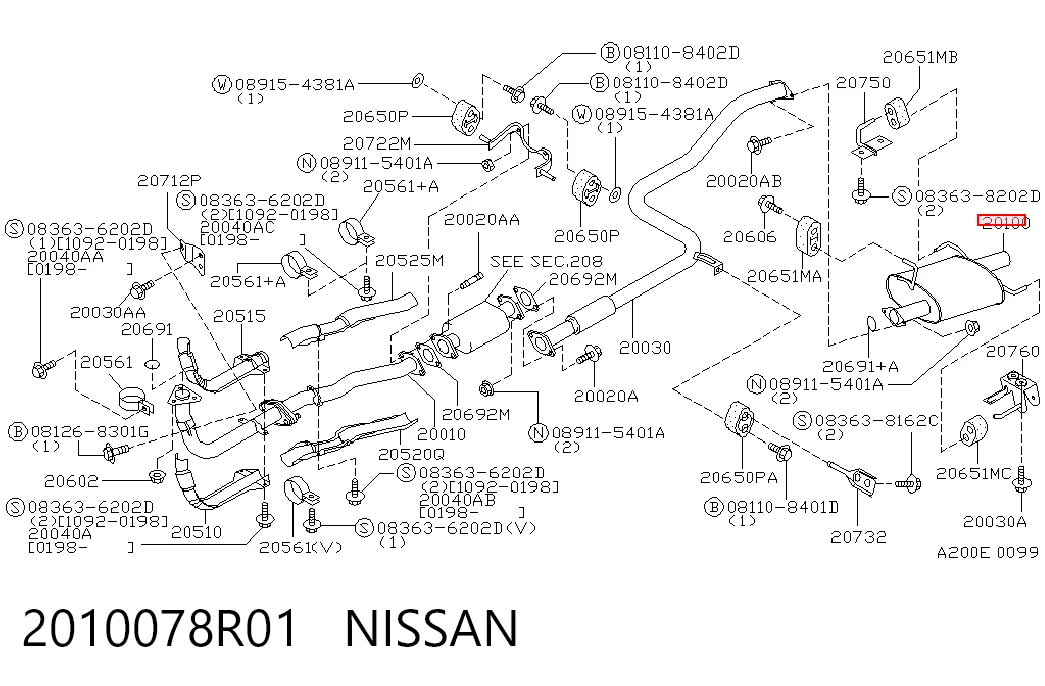 Silenciador, parte traseira para Nissan Sunny III Y10