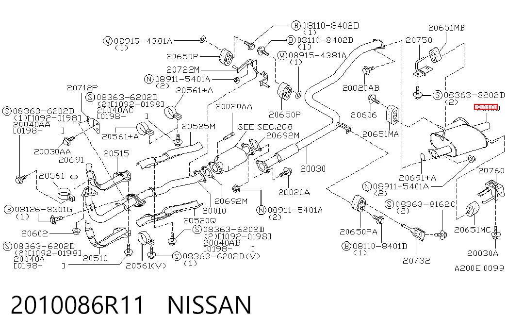  Silenciador, parte traseira Nissan Sunny III carrinha (Y10) (1990 - 2000) III