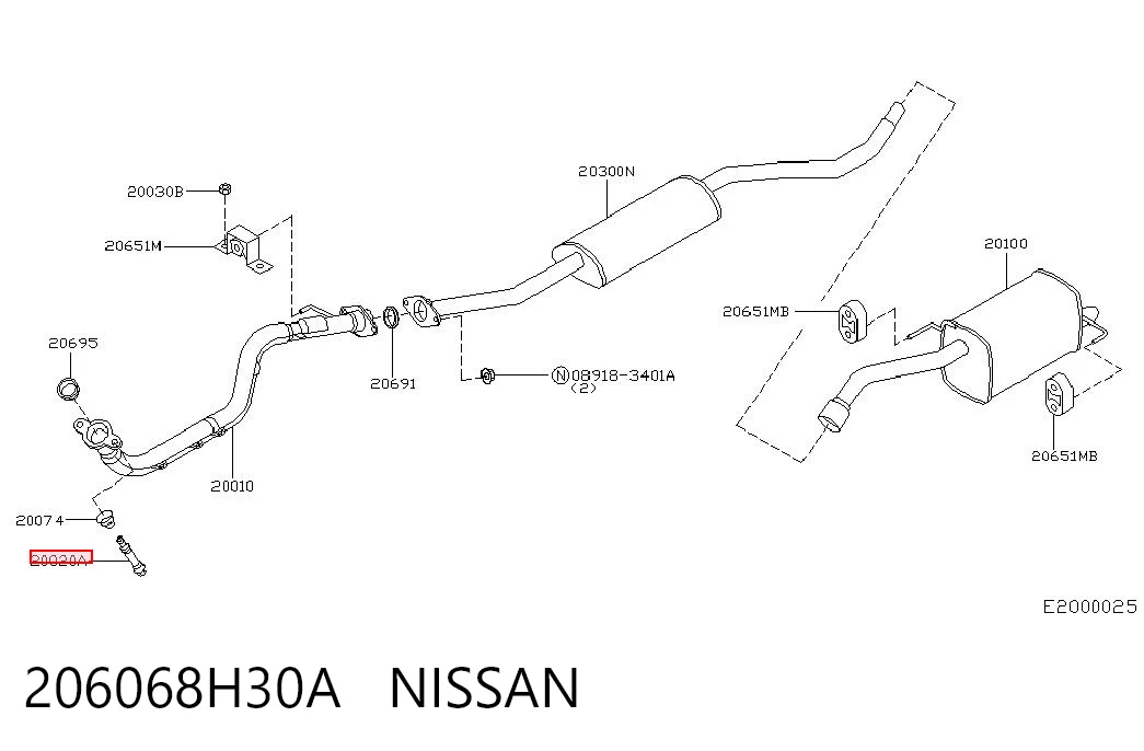 206068H30A Nissan/Infiniti Parafuso do sistema de escape (do silenciador)