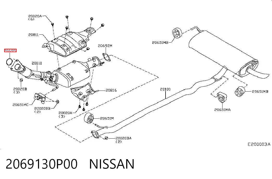 2069130P00 Nissan/Infiniti Anel de tubo de admissão do silenciador