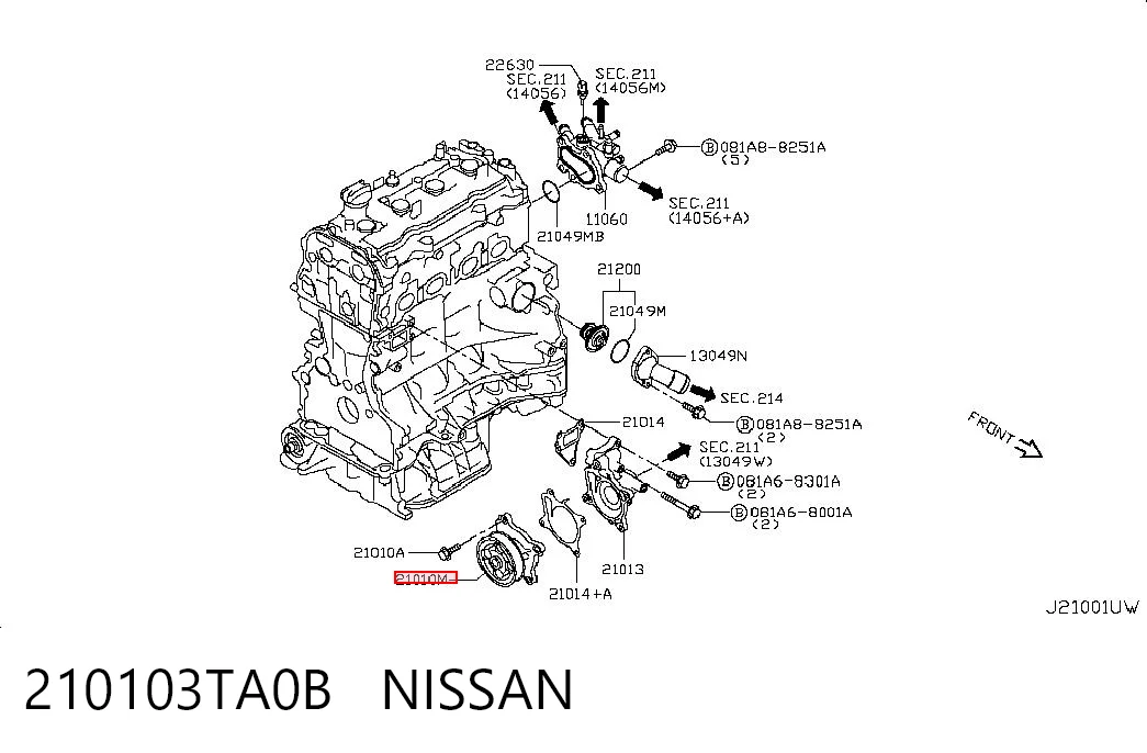 210103TA0B Nissan/Infiniti Bomba de água (bomba) de esfriamento