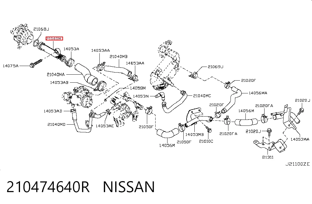 Mangueira (cano derivado) do sistema de esfriamento Nissan Qashqai II J11