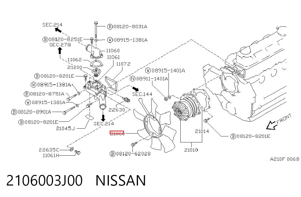 2106003J00 Nissan/Infiniti Ventilador (roda de aletas) do radiador de esfriamento