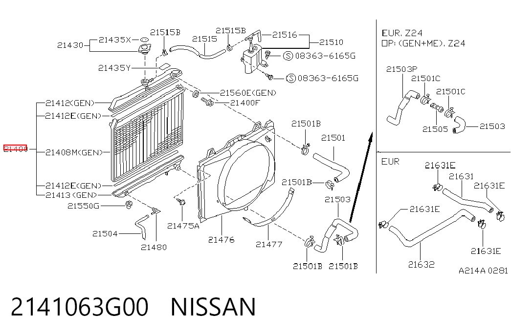 Radiador de esfriamento de motor Nissan Terrano I WD21