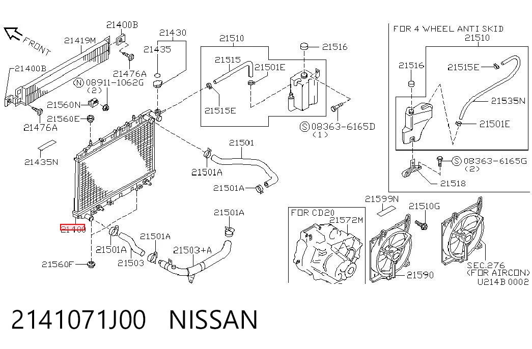  Radiador de esfriamento de motor Nissan Primera sedan (P10) (1990 - 1996) 