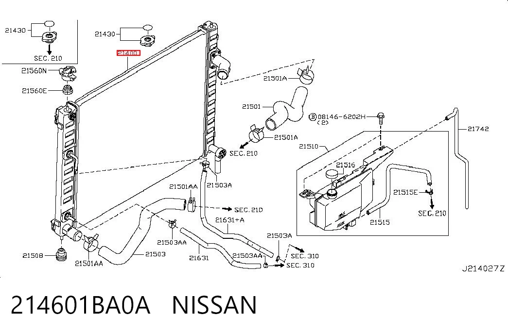 214601BA0A Nissan/Infiniti Radiador de esfriamento de motor