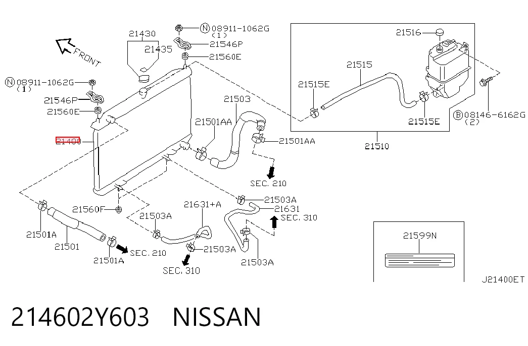 214602Y603 Nissan/Infiniti Radiador de esfriamento de motor