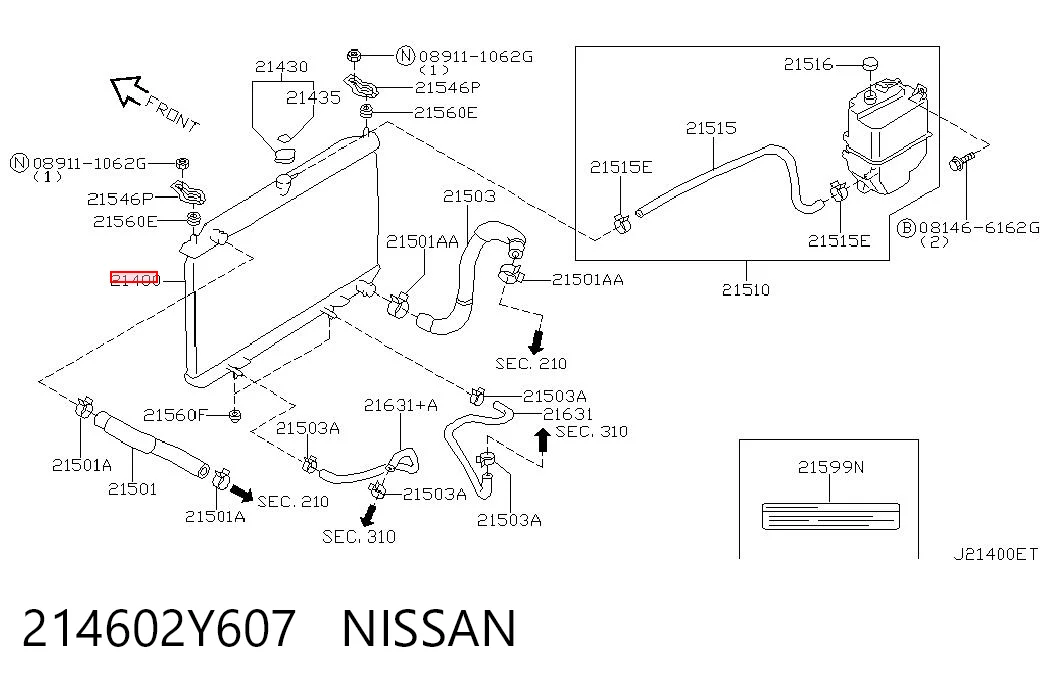 214602Y607 Nissan/Infiniti Radiador de esfriamento de motor