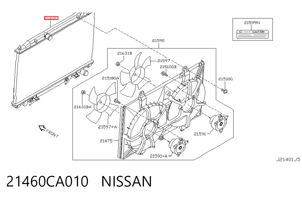 21460CA010 Nissan/Infiniti Radiador de esfriamento de motor