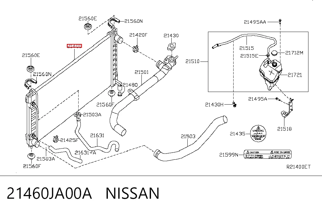 21460JA00A Nissan/Infiniti Radiador de esfriamento de motor
