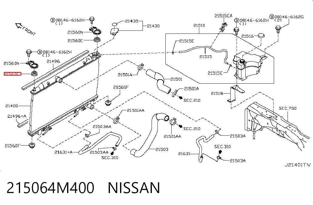 215064M400 Nissan/Infiniti Coxim superior de fixação do radiador
