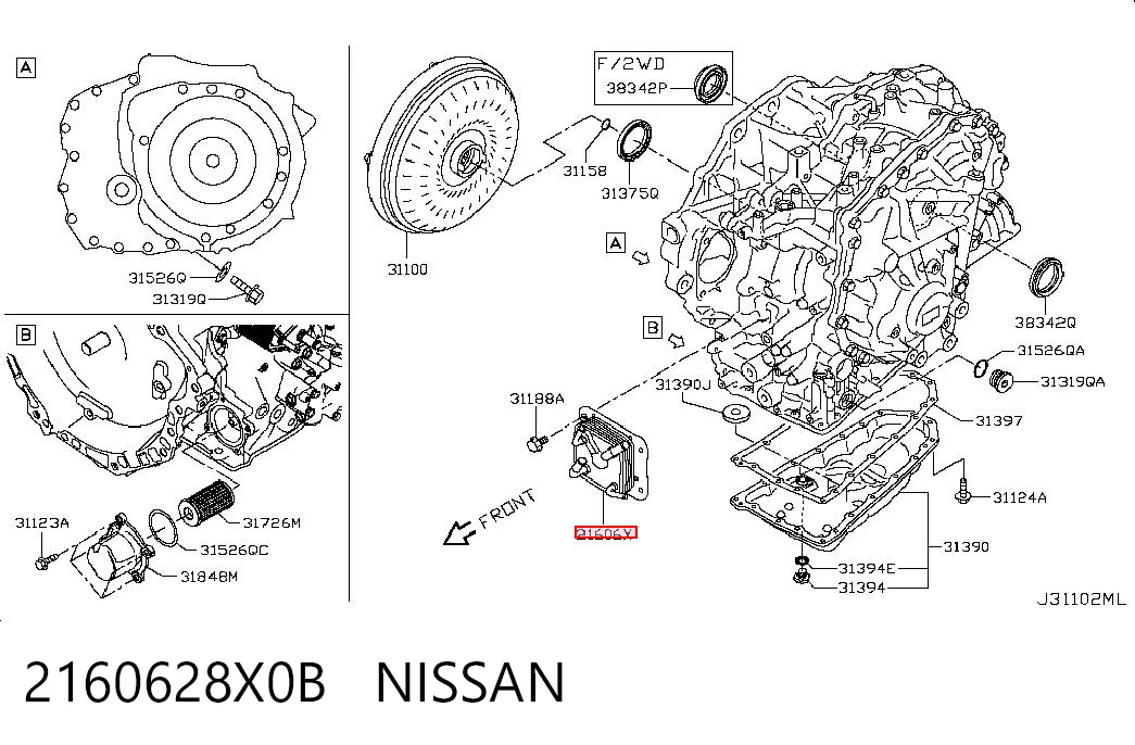 2160628X0B Nissan/Infiniti Radiador de esfriamento, Caixa Automática de Mudança