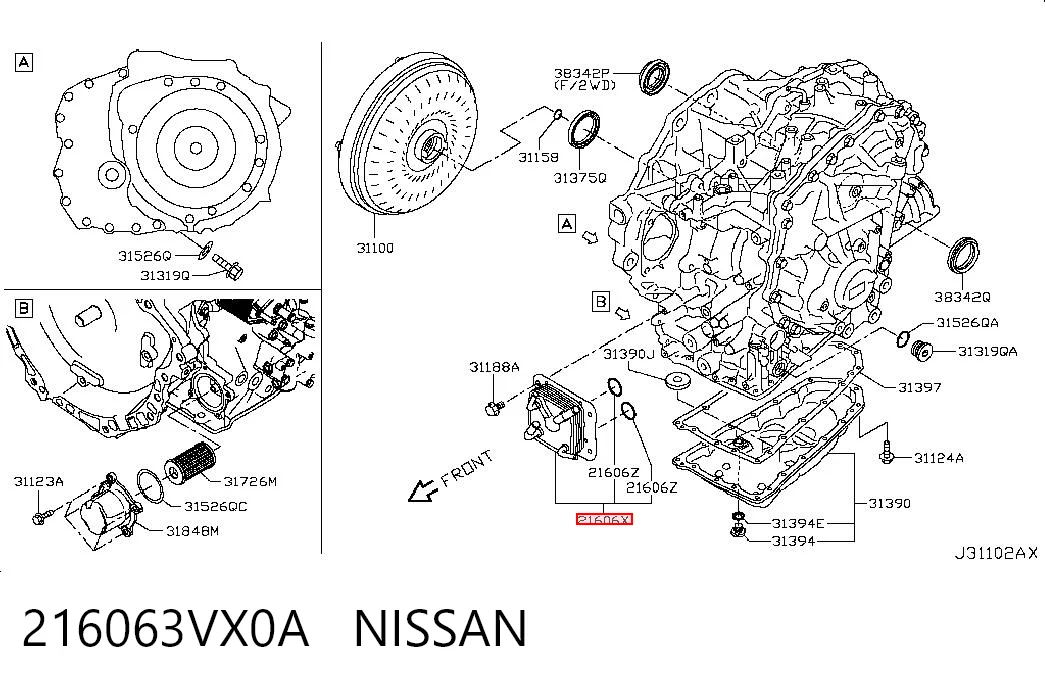 216063VX0A Nissan/Infiniti Radiador de esfriamento, Caixa Automática de Mudança