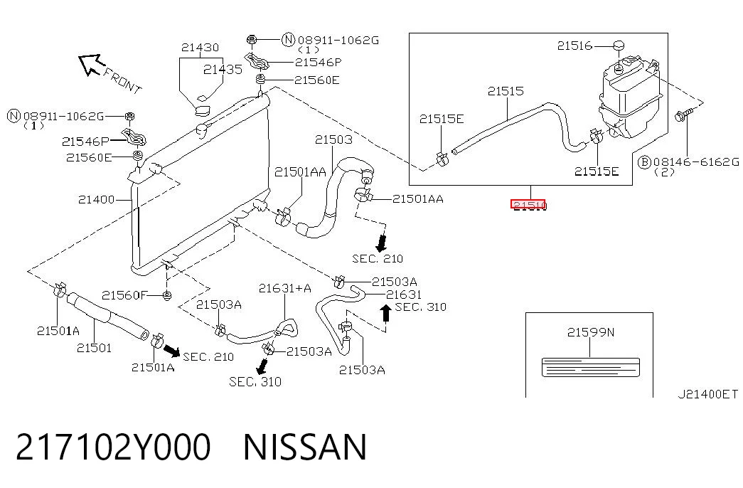 217102Y000 Nissan/Infiniti Tanque de expansão do sistema de esfriamento