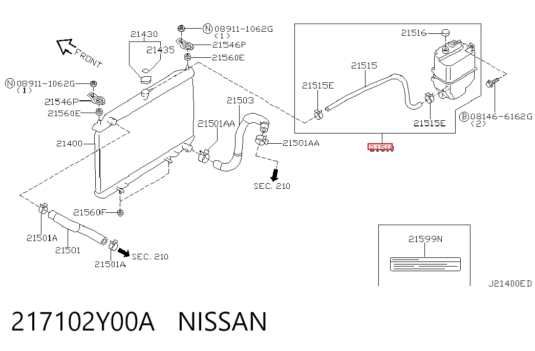 217102Y00A Nissan/Infiniti Tanque de expansão do sistema de esfriamento