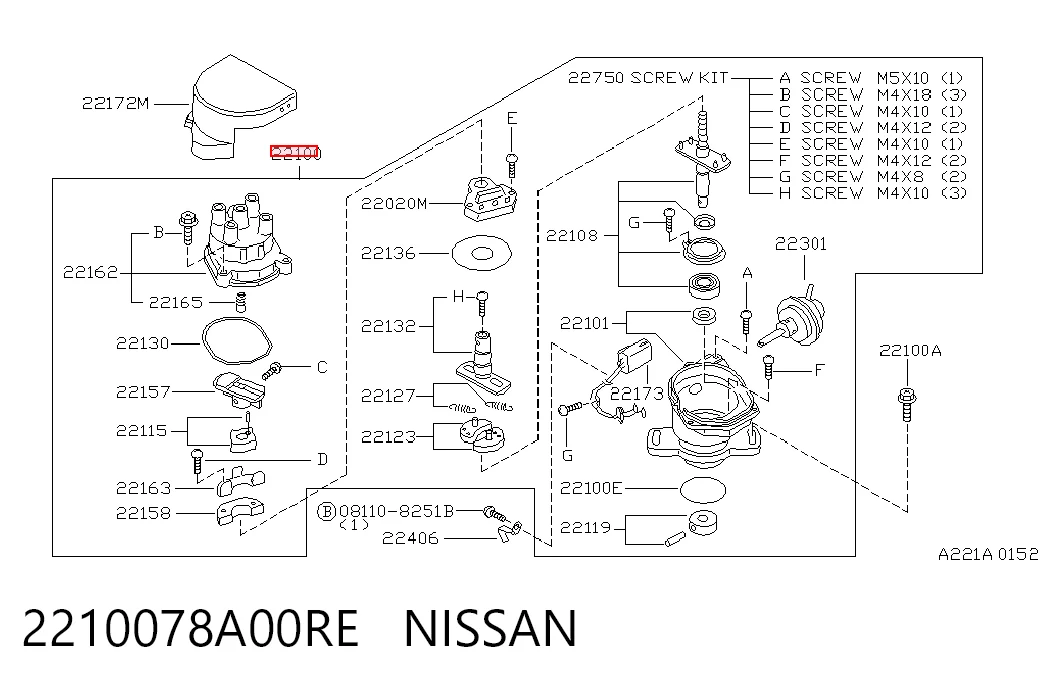 Distribuidor de ignição (distribuidor) para Nissan Sunny II B12