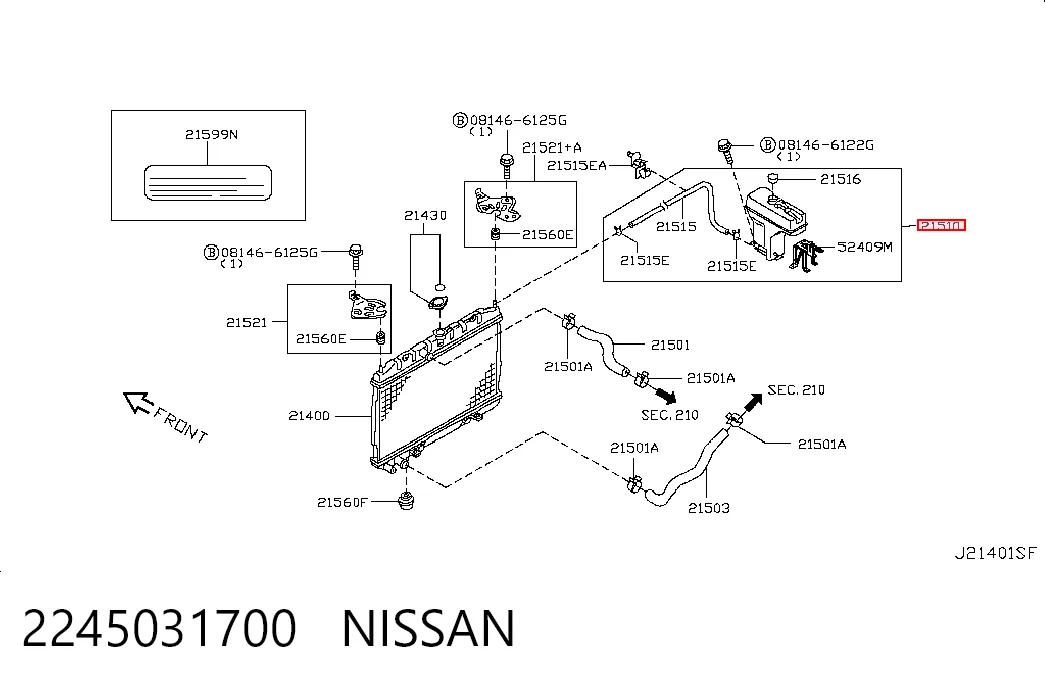 Tanque de expansão do sistema de esfriamento para Nissan Almera CLASSIC B10RS