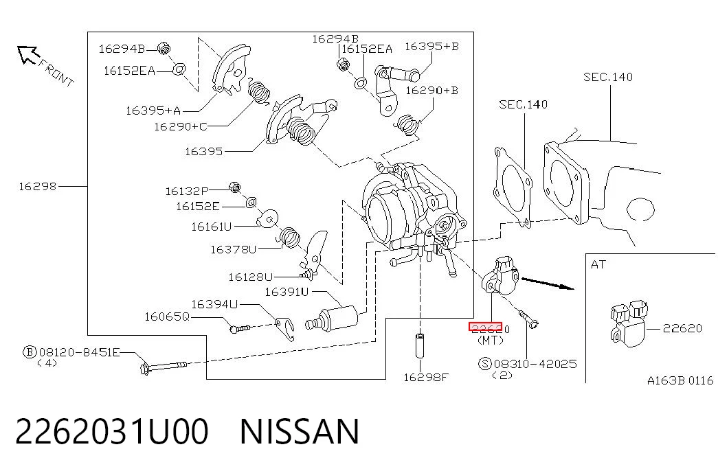 2262031U00 Nissan/Infiniti Sensor de posição da válvula de borboleta (potenciômetro)