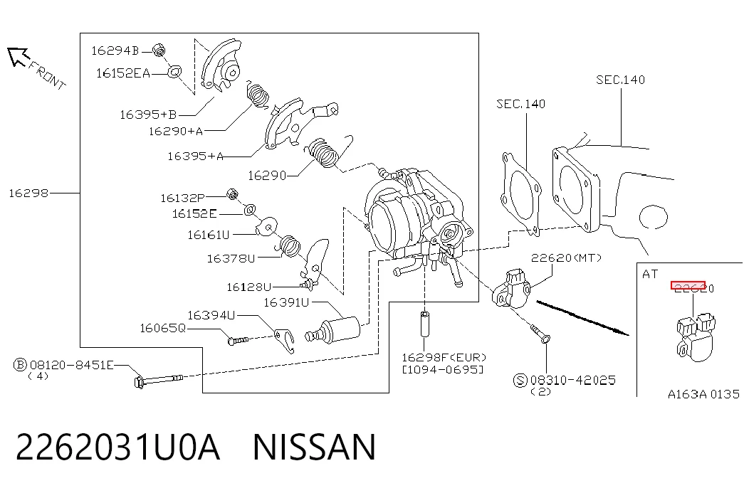 2262031U0A Nissan/Infiniti Sensor de posição da válvula de borboleta (potenciômetro)