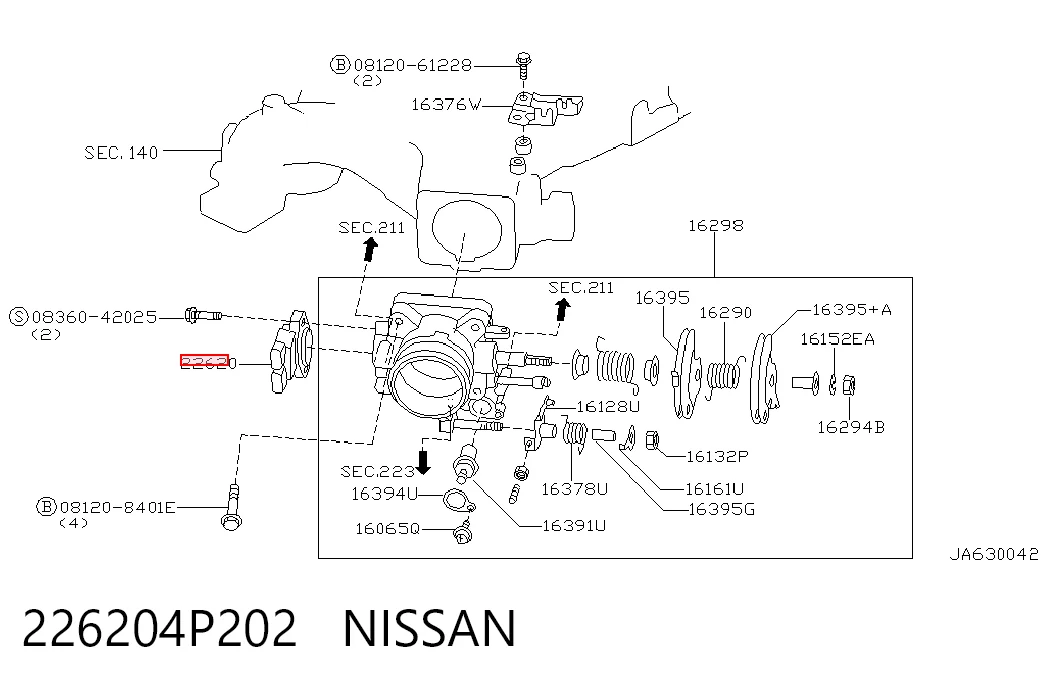 226204P202 Nissan/Infiniti Sensor de posição da válvula de borboleta (potenciômetro)