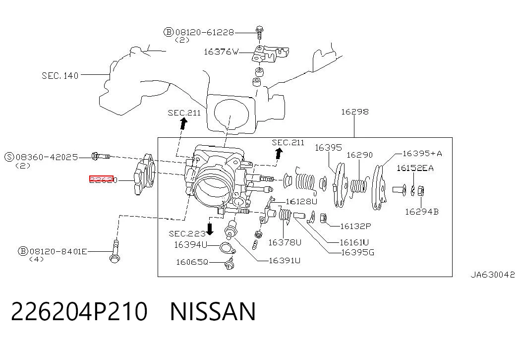 226204P210 Nissan/Infiniti Sensor de posição da válvula de borboleta (potenciômetro)