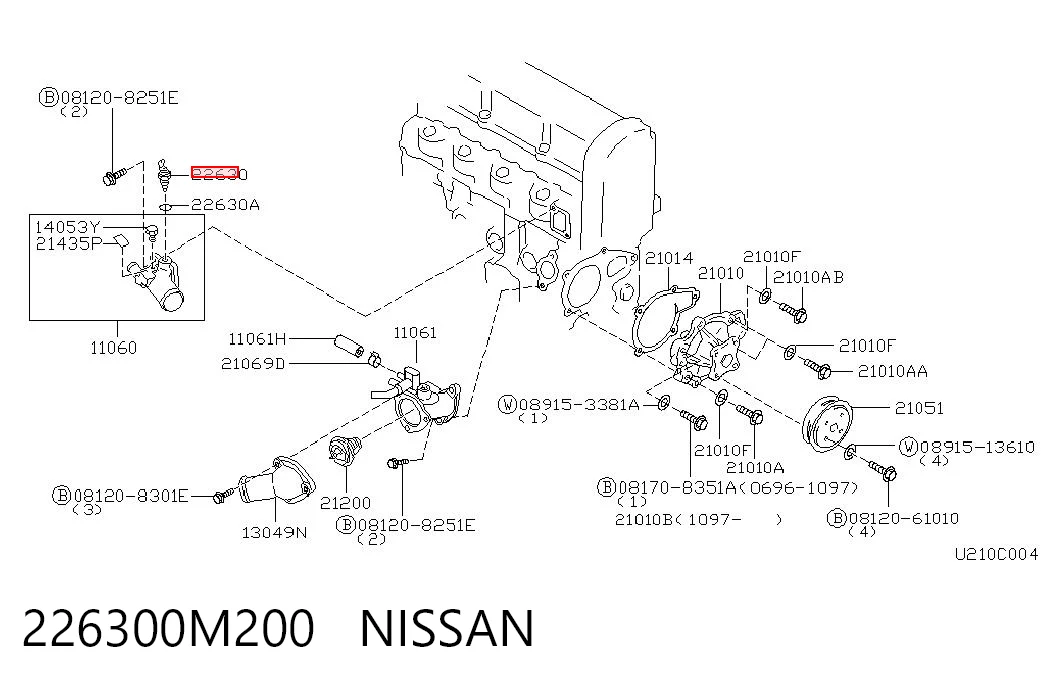 226300M200 Nissan/Infiniti Sensor de temperatura do fluido de esfriamento