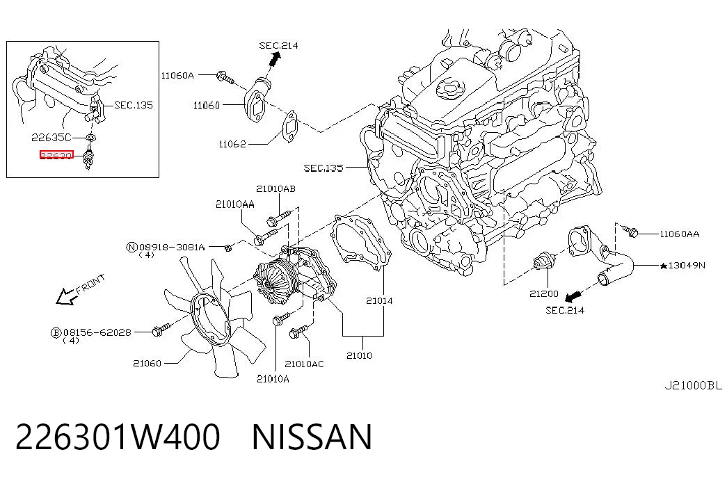 226301W400 Nissan/Infiniti Sensor de temperatura do fluido de esfriamento