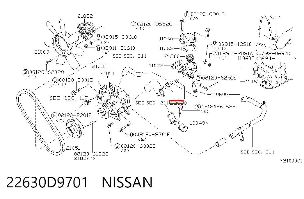 Sensor de temperatura do fluido de esfriamento Nissan Murano  Z50
