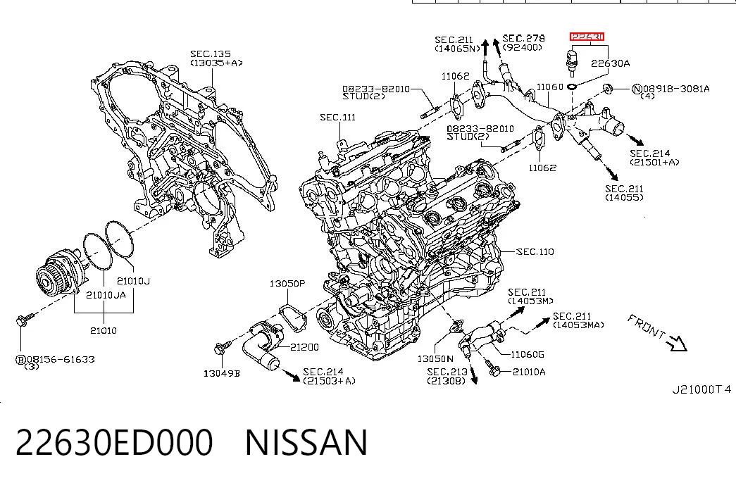 22630ED000 Nissan/Infiniti Sensor de temperatura do fluido de esfriamento