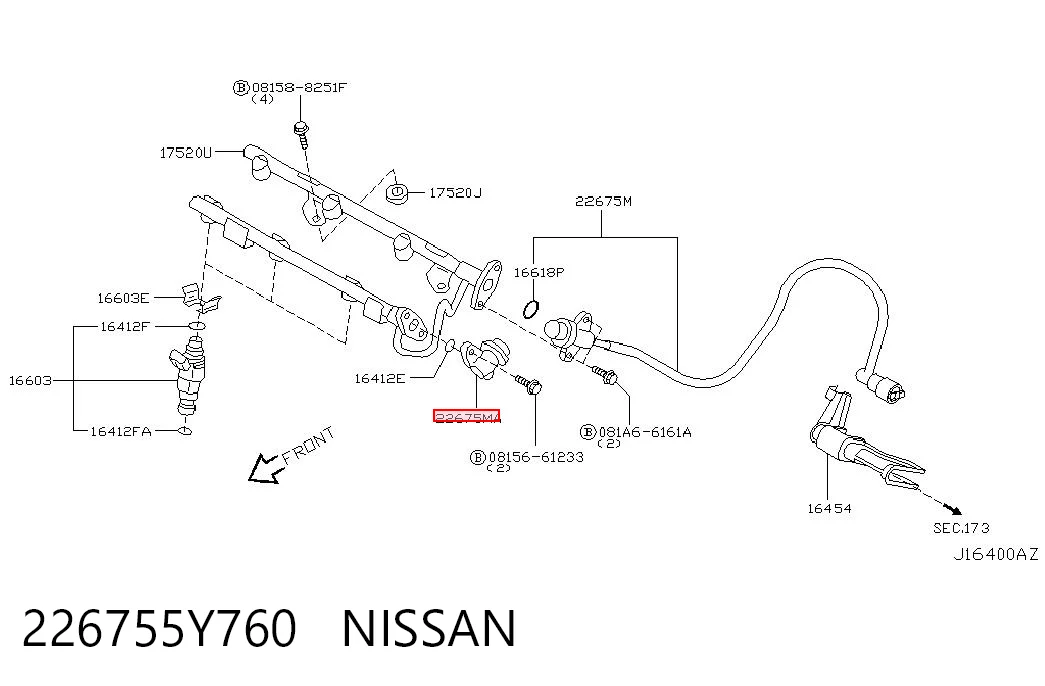 226755Y760 Nissan/Infiniti Regulador de pressão de combustível na régua de injectores